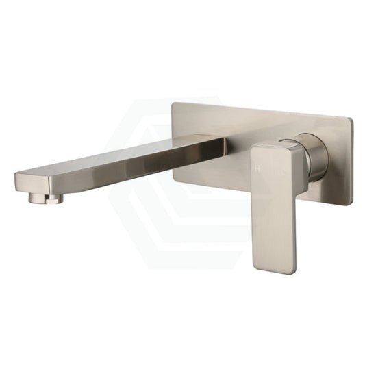 Ikon Ceram Brushed Nickel Square Brass Wall Mounted Mixer With Spout For Bathtub And Basin Mixers
