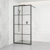 Walk-in Grid Framed Shower Screen Single Panel Black