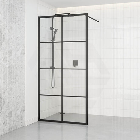 Walk-in Grid Framed Shower Screen Single Panel Black