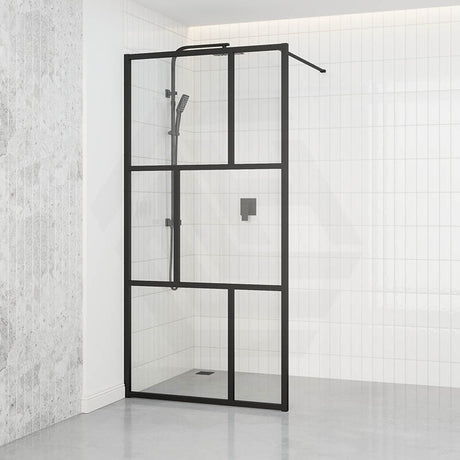 Walk-in Shower Screen Grid Framed Single Panel 1000-1100mm Black