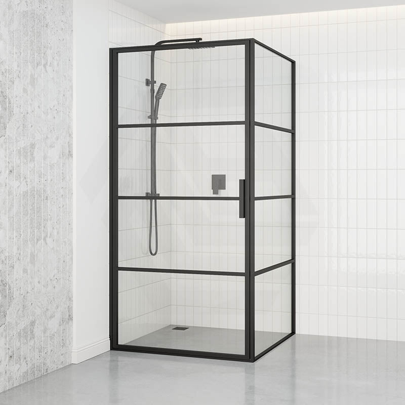 Framed L Shape Shower Screen Pivot Single Panel Black