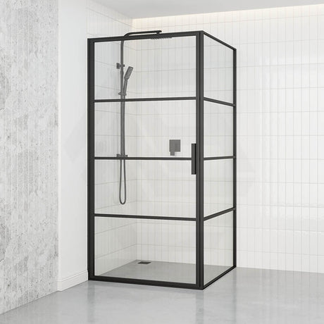 Framed L Shape Shower Screen Pivot Single Panel Black