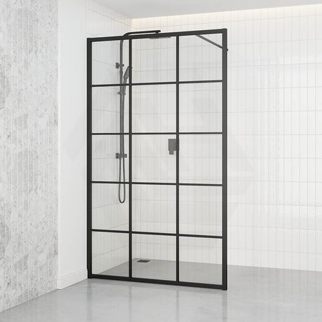 Walk-in Shower Screen Grid Framed Fixed Single Panel Black