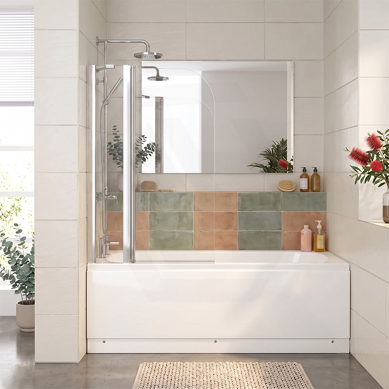 Double Panel Swivel Bathtub Screen Curved Corner 6mm Tempered Glass 1000/1200x1500mm - Chrome/Matt Black Fittings
