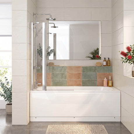 Double Panel Swivel Bathtub Screen Curved Corner 6mm Tempered Glass 1000/1200x1500mm - Chrome/Matt Black Fittings