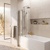 Double Panel Swivel Bathtub Screen Curved Corner 6mm Tempered Glass 1000/1200x1500mm - Chrome/Matt Black Fittings