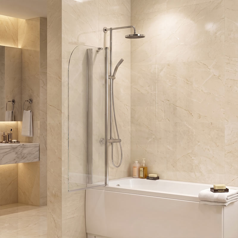 Double Panel Swivel Bathtub Screen Curved Corner 6mm Tempered Glass 1000/1200x1500mm - Chrome/Matt Black Fittings