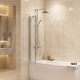Double Panel Swivel Bathtub Screen Curved Corner 6mm Tempered Glass 1000/1200x1500mm - Chrome/Matt Black Fittings