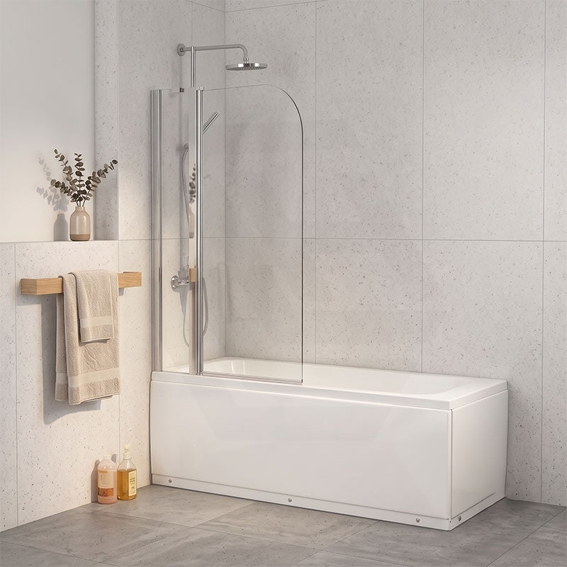 Double Panel Swivel Bathtub Screen Curved Corner 6mm Tempered Glass 1000/1200x1500mm - Chrome/Matt Black Fittings
