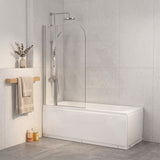 Double Panel Swivel Bathtub Screen Curved Corner 6mm Tempered Glass 1000/1200x1500mm - Chrome/Matt Black Fittings