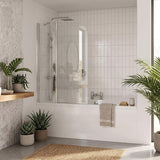 Double Panel Swivel Bathtub Screen Curved Corner 6mm Tempered Glass 1000/1200x1500mm - Chrome/Matt Black Fittings
