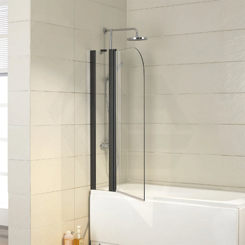 Double Panel Swivel Bathtub Screen Curved Corner 6mm Tempered Glass 1000/1200x1500mm - Chrome/Matt Black Fittings