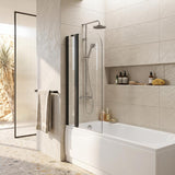 Double Panel Swivel Bathtub Screen Curved Corner 6mm Tempered Glass 1000/1200x1500mm - Chrome/Matt Black Fittings