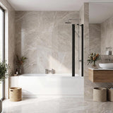 Double Panel Swivel Bathtub Screen Curved Corner 6mm Tempered Glass 1000/1200x1500mm - Chrome/Matt Black Fittings