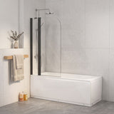 Double Panel Swivel Bathtub Screen Curved Corner 6mm Tempered Glass 1000/1200x1500mm - Chrome/Matt Black Fittings