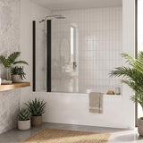 Double Panel Swivel Bathtub Screen Curved Corner 6mm Tempered Glass 1000/1200x1500mm - Chrome/Matt Black Fittings