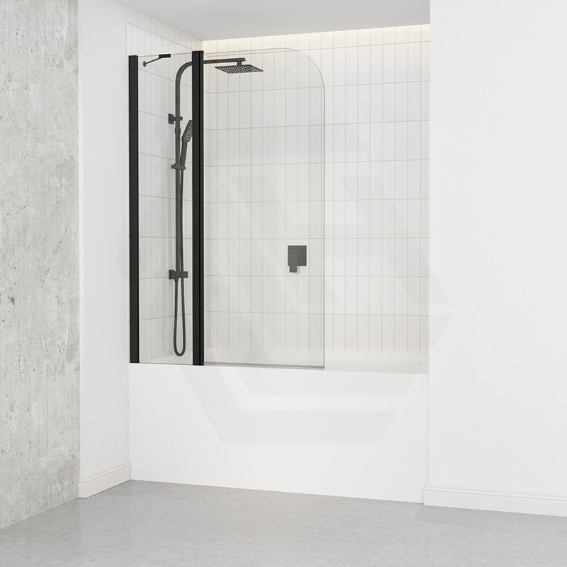 Double Panel Swivel Bathtub Screen Curved Corner 6mm Tempered Glass 1000/1200x1500mm - Chrome/Matt Black Fittings
