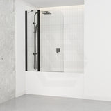 Double Panel Swivel Bathtub Screen Curved Corner 6mm Tempered Glass 1000/1200x1500mm - Chrome/Matt Black Fittings