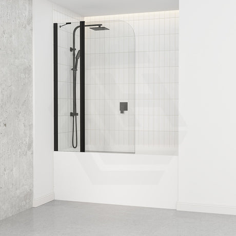 Double Panel Swivel Bathtub Screen Curved Corner 6mm Tempered Glass 1000/1200x1500mm - Chrome/Matt Black Fittings