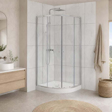 Curved Double Sliding Door Shower Screen 6mm Tempered Glass 800/900/1000mm - Chrome/Matt Black Fittings
