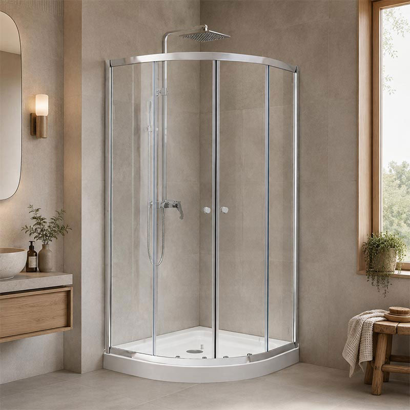 Curved Double Sliding Door Shower Screen 6mm Tempered Glass 800/900/1000mm - Chrome/Matt Black Fittings