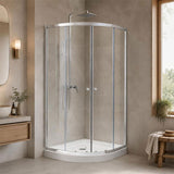 Curved Double Sliding Door Shower Screen 6mm Tempered Glass 800/900/1000mm - Chrome/Matt Black Fittings