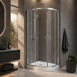 Curved Double Sliding Door Shower Screen 6mm Tempered Glass 800/900/1000mm - Chrome/Matt Black Fittings