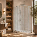 Curved Double Sliding Door Shower Screen 6mm Tempered Glass 800/900/1000mm - Chrome/Matt Black Fittings