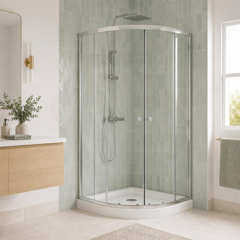 Curved Double Sliding Door Shower Screen 6mm Tempered Glass 800/900/1000mm - Chrome/Matt Black Fittings