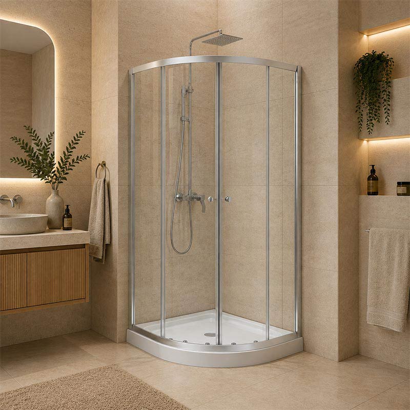 Curved Double Sliding Door Shower Screen 6mm Tempered Glass 800/900/1000mm - Chrome/Matt Black Fittings