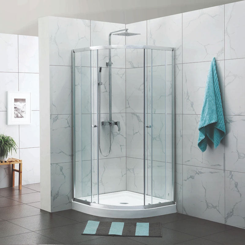 Curved Double Sliding Door Shower Screen 6mm Tempered Glass 800/900/1000mm - Chrome/Matt Black Fittings