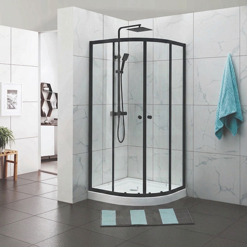 Curved Double Sliding Door Shower Screen 6mm Tempered Glass 800/900/1000mm - Chrome/Matt Black Fittings