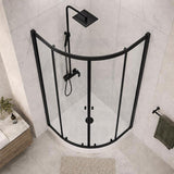 Curved Double Sliding Door Shower Screen 6mm Tempered Glass 800/900/1000mm - Chrome/Matt Black Fittings