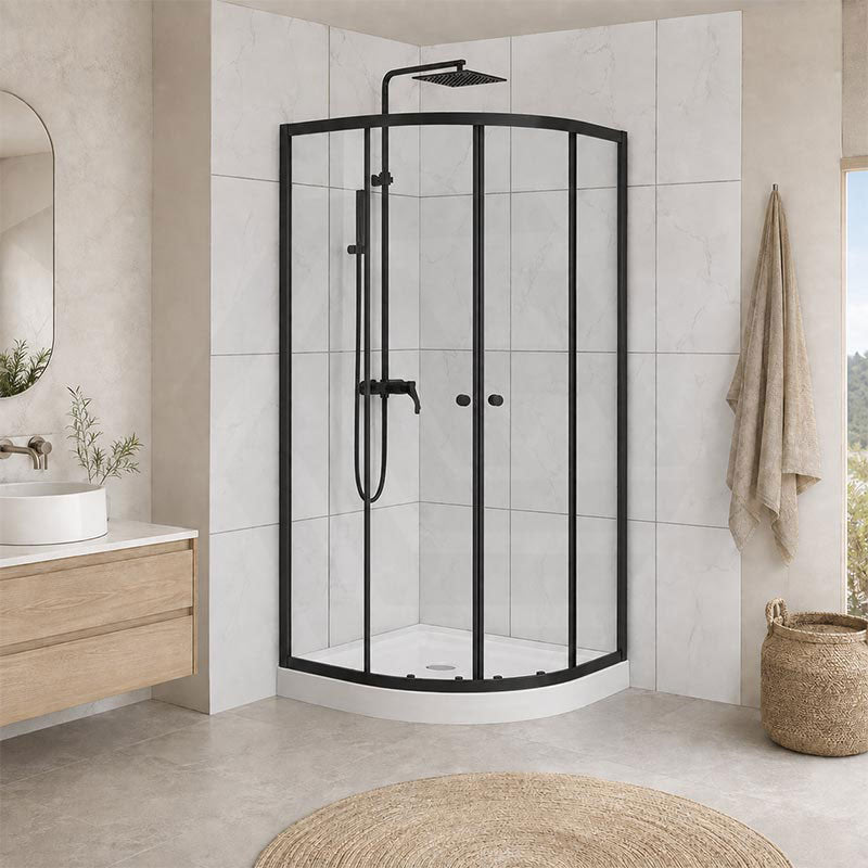 Curved Double Sliding Door Shower Screen 6mm Tempered Glass 800/900/1000mm - Chrome/Matt Black Fittings