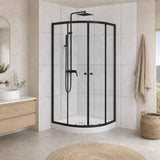 Curved Double Sliding Door Shower Screen 6mm Tempered Glass 800/900/1000mm - Chrome/Matt Black Fittings
