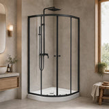 Curved Double Sliding Door Shower Screen 6mm Tempered Glass 800/900/1000mm - Chrome/Matt Black Fittings