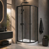 Curved Double Sliding Door Shower Screen 6mm Tempered Glass 800/900/1000mm - Chrome/Matt Black Fittings