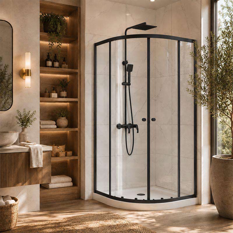 Curved Double Sliding Door Shower Screen 6mm Tempered Glass 800/900/1000mm - Chrome/Matt Black Fittings