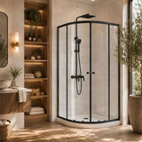 Curved Double Sliding Door Shower Screen 6mm Tempered Glass 800/900/1000mm - Chrome/Matt Black Fittings
