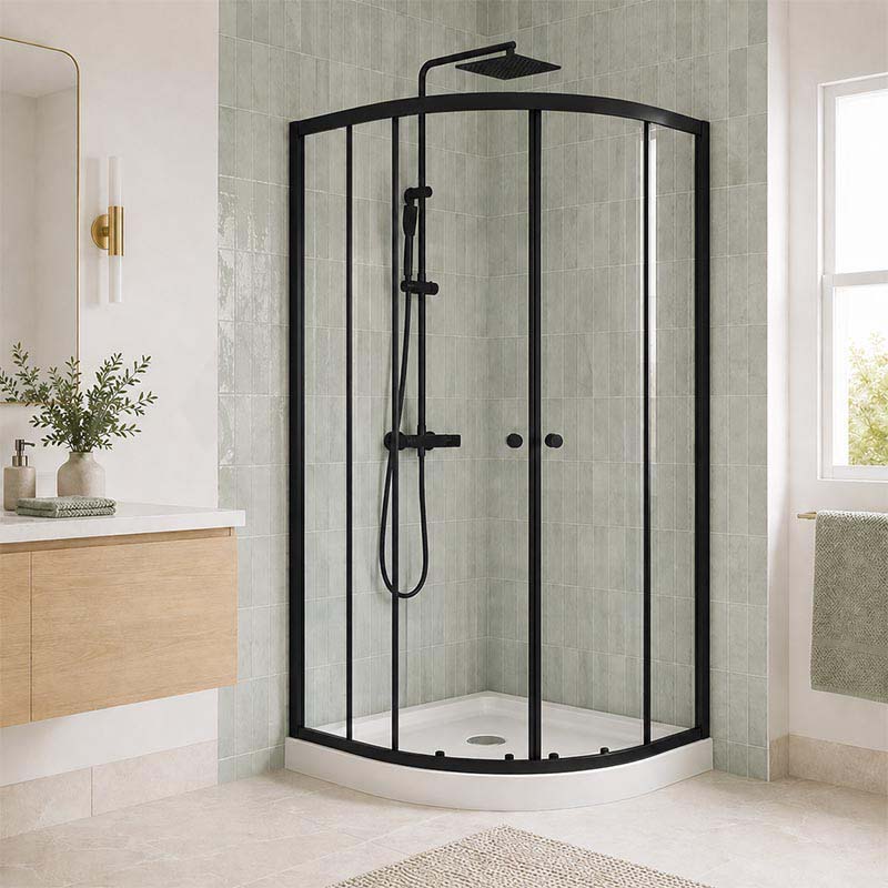 Curved Double Sliding Door Shower Screen 6mm Tempered Glass 800/900/1000mm - Chrome/Matt Black Fittings