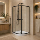 Curved Double Sliding Door Shower Screen 6mm Tempered Glass 800/900/1000mm - Chrome/Matt Black Fittings