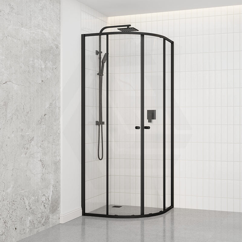 Curved Double Sliding Door Shower Screen 6mm Tempered Glass 800/900/1000mm - Chrome/Matt Black Fittings