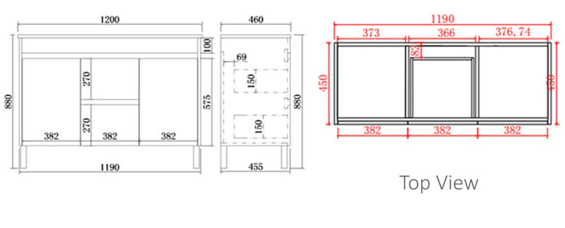 1200/1800mm Freestanding With Legs Vanity Concrete Grey Finish Plywood Cabinet ONLY for Bathroom