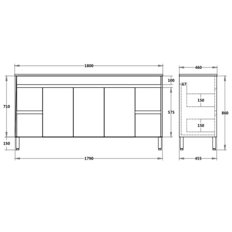 600-1500Mm Freestanding Vanity Concrete Grey Finish Plywood Cabinet Only For Bathroom Vanities With