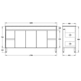 750-1800mm Freestanding With Legs Vanity Concrete Grey Finish Plywood Cabinet ONLY for Bathroom