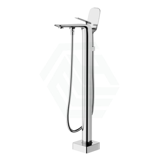 Norico Chrome Floor Mounted Bath Mixer Spout & Handheld Stainless Steel Square Mixers