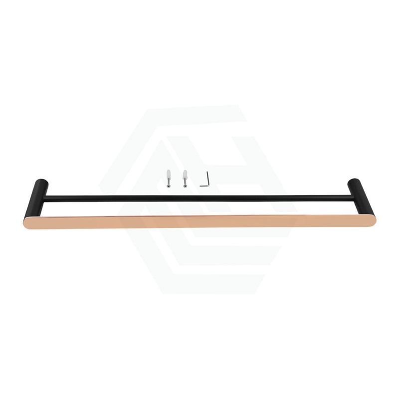 Esperia 800Mm Black & Rose Gold Double Towel Rail Stainless Steel 304 Wall Mounted Rails