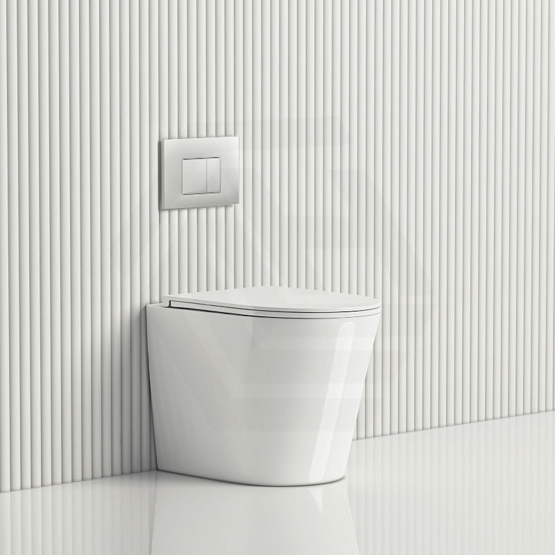 R&T Frameless Inwall Concealed Cistern with Rimless Wall Faced Toilet Pan with Push Button