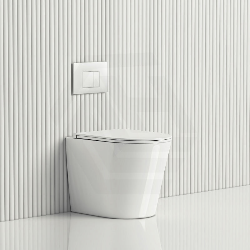 R&T Frameless Inwall Concealed Cistern with Rimless Tornado Wall Faced Toilet Pan with Push Button