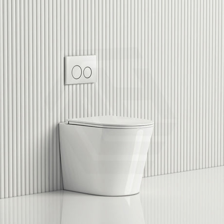 R&T Frameless Inwall Concealed Cistern with Rimless Tornado Wall Faced Toilet Pan with Push Button